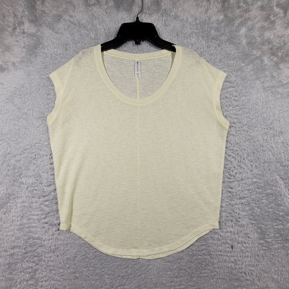Athleta‎ Muscle Tee Women XSP Yellow Scoop Neck Sleeveless Slub Knit Casual
